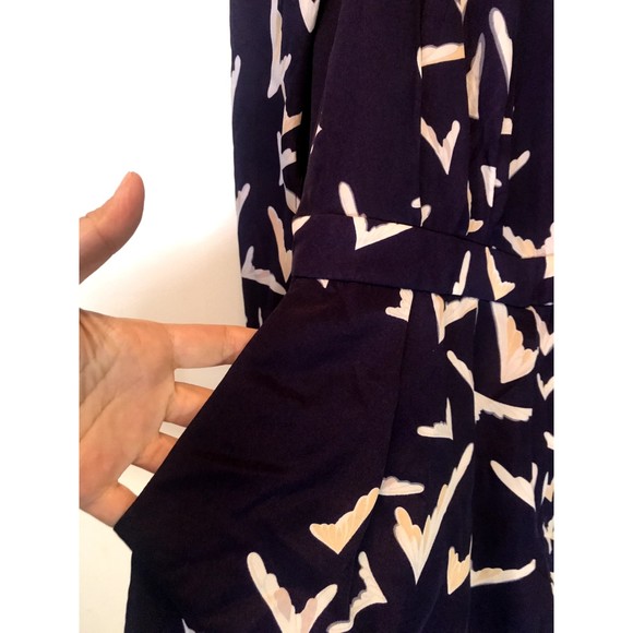Leifsdottir Romper Scattered Wings Bird Print Pockets Tie Waist Purple 4 - Picture 8 of 11